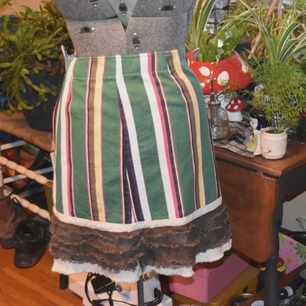 Neesh by DAR XL Serape Stripe Skirt Southwestern Boho Lace Trim RN112473
